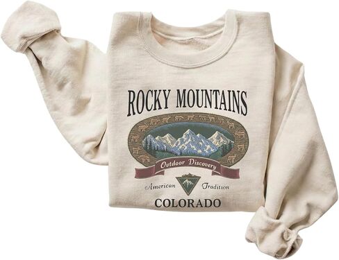 FITIN Unisex Rocky Mountains Colorado Sweatshirt – Vintage Outdoor Discovery Graphic Pullover Crewneck in Kuwait