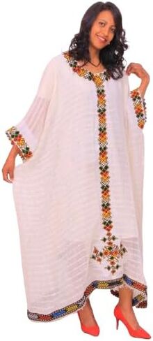 Ethiopia Traditional Women's Embroidery Top Cloth, Simple Summer habesha Dress, Habesha Tops,Ethiopian Cultural Dress, Ethiopian Gift, Ethiopian Fashion Multi in Saudi Arabia