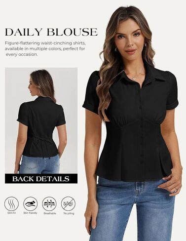 Belle Poque Womens Short Sleeve Button Down Shirts Work Tops Blouses for Women Dressy Casual in Saudi Arabia