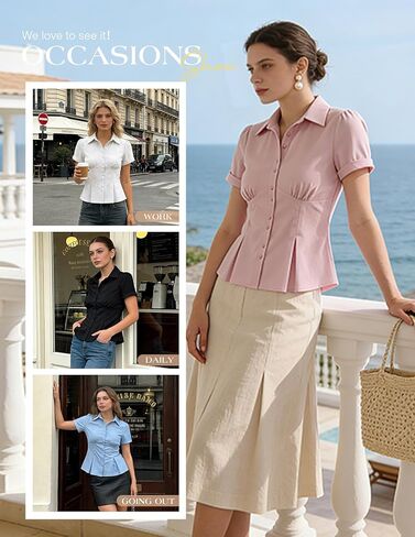Belle Poque Womens Short Sleeve Button Down Shirts Work Tops Blouses for Women Dressy Casual in Saudi Arabia