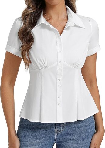 Belle Poque Womens Short Sleeve Button Down Shirts Work Tops Blouses for Women Dressy Casual in Saudi Arabia