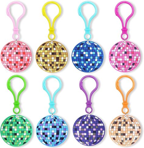 8PCS Colorful Disco Ball Keychains, Retro Disco Ball Lobster Clasp Keyrings, Discos Flat Ball Silicone Charms with Acrylic Clip for Car Key Backpack Purse 70s 80s Disco Party Favors & Decoration Gift in Saudi Arabia