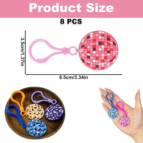 8PCS Colorful Disco Ball Keychains, Retro Disco Ball Lobster Clasp Keyrings, Discos Flat Ball Silicone Charms with Acrylic Clip for Car Key Backpack Purse 70s 80s Disco Party Favors & Decoration Gift in Saudi Arabia