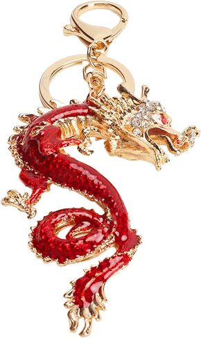 Chinese Dragon Keychain, Zinc Alloy, Crystal Design, Symbol of Good Fortune, Rustproof, Car Accessory in Saudi Arabia