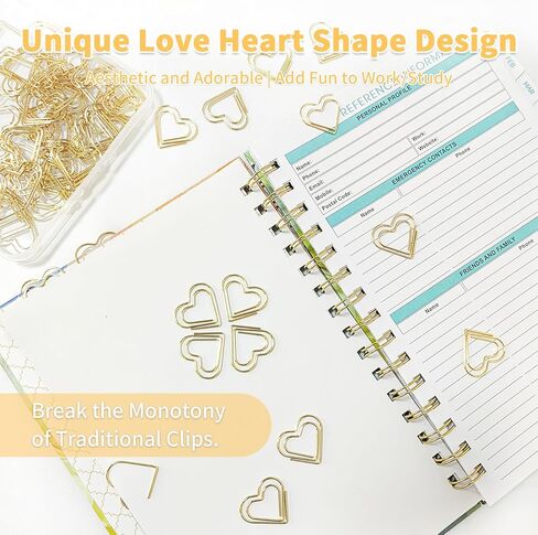 120pcs Premium Metal Heart-Shaped Paper Clips - Gold Love Design for Office Organization, Wedding Decor, Bookmarks & Craft Projects in Saudi Arabia