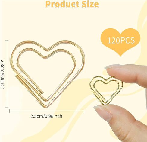 120pcs Premium Metal Heart-Shaped Paper Clips - Gold Love Design for Office Organization, Wedding Decor, Bookmarks & Craft Projects in Saudi Arabia