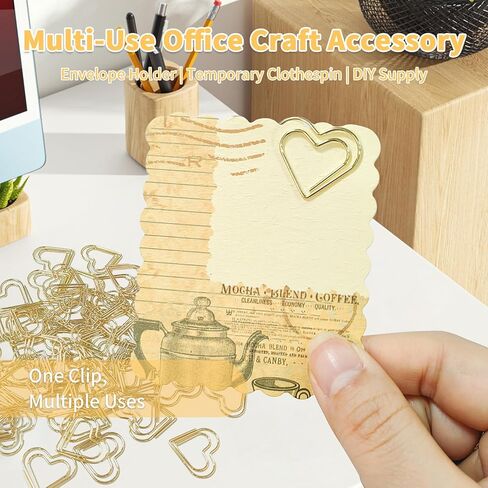 120pcs Premium Metal Heart-Shaped Paper Clips - Gold Love Design for Office Organization, Wedding Decor, Bookmarks & Craft Projects in Saudi Arabia