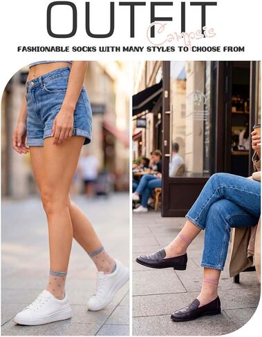 Campsis Women Sheer Socks Polka Dot Sheer Ankle Socks Design See Through Sock(5 Pairs) in Saudi Arabia