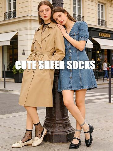 Campsis Women Sheer Socks Polka Dot Sheer Ankle Socks Design See Through Sock(5 Pairs) in Saudi Arabia