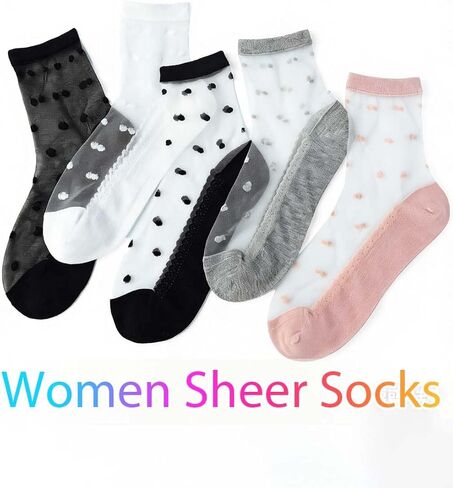 Campsis Women Sheer Socks Polka Dot Sheer Ankle Socks Design See Through Sock(5 Pairs) in Saudi Arabia