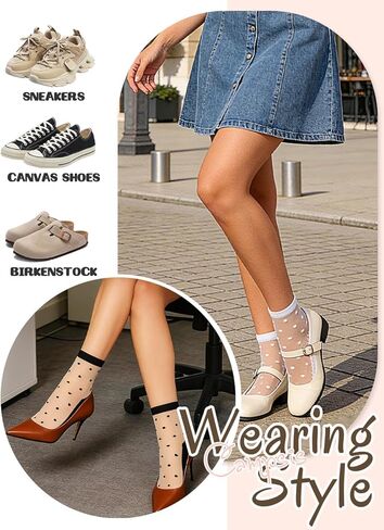 Campsis Women Sheer Socks Polka Dot Sheer Ankle Socks Design See Through Sock(5 Pairs) in Saudi Arabia