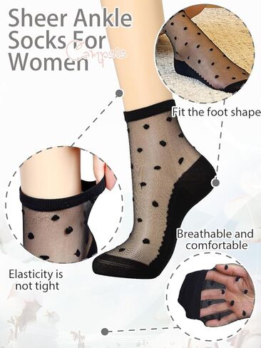 Campsis Women Sheer Socks Polka Dot Sheer Ankle Socks Design See Through Sock(5 Pairs) in Saudi Arabia