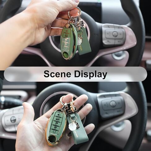 مناسب لغطاء Nissan Key Fob ذو 5 أزرار، حافظة مفاتيح ذكية لـ Altima Rogue Murano Pathfinder، أغطية مفاتيح مع سلسلة مفاتيح، ملحقات السيارة بلينغ (RC5 أخضر) in Kuwait