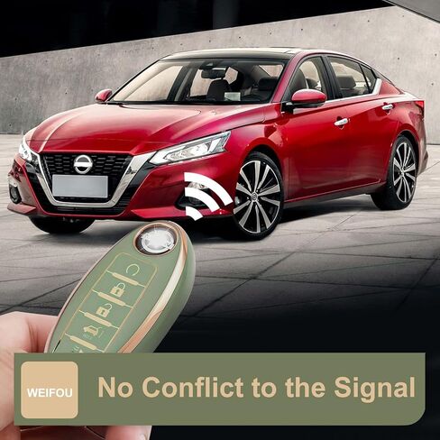 مناسب لغطاء Nissan Key Fob ذو 5 أزرار، حافظة مفاتيح ذكية لـ Altima Rogue Murano Pathfinder، أغطية مفاتيح مع سلسلة مفاتيح، ملحقات السيارة بلينغ (RC5 أخضر) in Kuwait