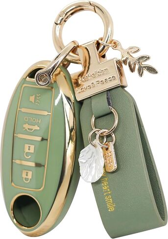 مناسب لغطاء Nissan Key Fob ذو 5 أزرار، حافظة مفاتيح ذكية لـ Altima Rogue Murano Pathfinder، أغطية مفاتيح مع سلسلة مفاتيح، ملحقات السيارة بلينغ (RC5 أخضر) in Kuwait