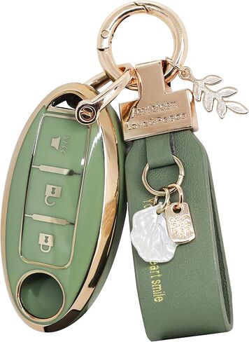 مناسب لغطاء Nissan Key Fob ذو 5 أزرار، حافظة مفاتيح ذكية لـ Altima Rogue Murano Pathfinder، أغطية مفاتيح مع سلسلة مفاتيح، ملحقات السيارة بلينغ (RC5 أخضر) in Kuwait