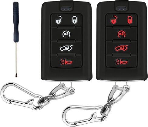 QBUC 2PCS for Jeep Key Fob Cover,Silicone Key Case with Keychain Compatible with Jeep Grand Cherokee L Grand Wagoneer L Wagoneer Grand Cherokee L 2021-2025,5 Buttons(Black+Pink) in Saudi Arabia
