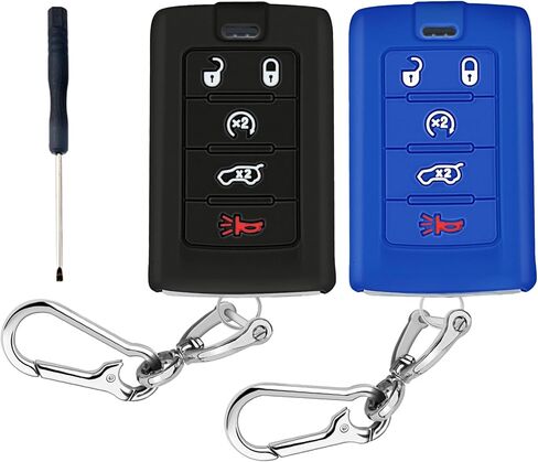 QBUC قطعتان لغطاء مفتاح Jeep Fob، حافظة مفاتيح من السيليكون مع سلسلة مفاتيح متوافقة مع Jeep Grand Cherokee L Grand Wagoneer L Wagoneer Grand Cherokee L 2021-2025،5 أزرار (أسود + وردي) in Kuwait