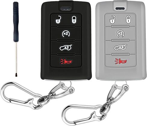 QBUC قطعتان لغطاء مفتاح Jeep Fob، حافظة مفاتيح من السيليكون مع سلسلة مفاتيح متوافقة مع Jeep Grand Cherokee L Grand Wagoneer L Wagoneer Grand Cherokee L 2021-2025،5 أزرار (أسود + وردي) in Kuwait