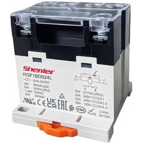 متوافق مع Shenler RGF1BD024L DIN-Rail Power Relay، 30A 277VAC/30VDC 1NO، ملف تيار مستمر 24 فولت، مؤشر LED، حامل TS35 طرفي لولبي، تحكم صناعي لضاغط HVAC، منفاخ، مضخة، محرك in Saudi Arabia
