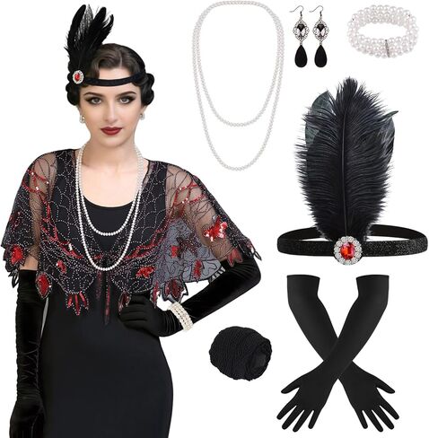 ELECLAND 10 Pieces 1920s Flapper Gatsby Accessories Set Fashion Roaring 20's Theme Set with Headband Headpiece for Women in Saudi Arabia