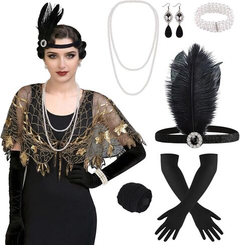 ELECLAND 10 Pieces 1920s Flapper Gatsby Accessories Set Fashion Roaring 20's Theme Set with Headband Headpiece for Women in Saudi Arabia