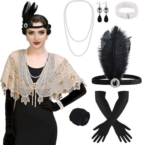 ELECLAND 10 Pieces 1920s Flapper Gatsby Accessories Set Fashion Roaring 20's Theme Set with Headband Headpiece for Women in Saudi Arabia