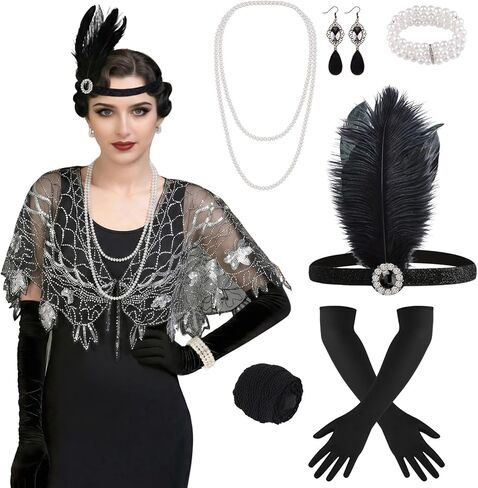 ELECLAND 10 Pieces 1920s Flapper Gatsby Accessories Set Fashion Roaring 20's Theme Set with Headband Headpiece for Women in Saudi Arabia