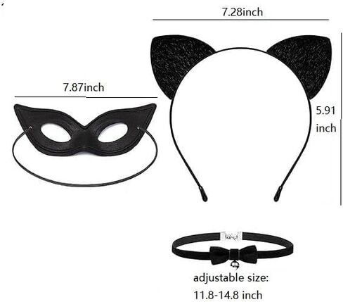 Cat Costume Cat Ear Necklace and Short VersionTail with Black Mask for Girls Women Cosplay Costome for Halloween in Saudi Arabia