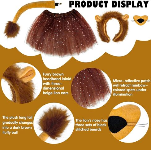 Halloween Lion Costume Set for Girls Lion Tutu Ears Headband Tail Costume Kit for Adult Halloween Cosplay in Kuwait