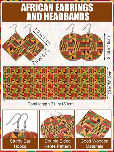 5 Pcs African Dress Head Wrap Set Black History Skirt Bracelet Kente Print Earring African Attire for Women Outfits in Kuwait