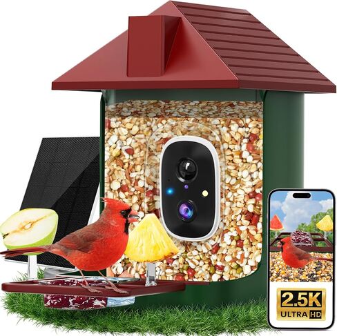 Smart Bird Feeder with Camera Solar Powered, 5MP 2.5K HD Live Video Birdhouse Camera, AI Identify, Instant Notify, Motion Detection, Cloud Storage, Color Night Vision, Ideal Gift for Bird Watching in Saudi Arabia