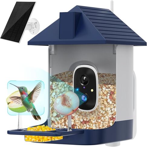 Smart Bird Feeder with Camera Solar Powered, 5MP 2.5K HD Live Video Birdhouse Camera, AI Identify, Instant Notify, Motion Detection, Cloud Storage, Color Night Vision, Ideal Gift for Bird Watching in Saudi Arabia