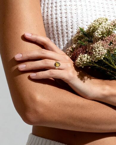 14K Gold Plated Tiger Eye Open Ring Vintage Adjustable Rings for Women Brown Jewelry in Kuwait