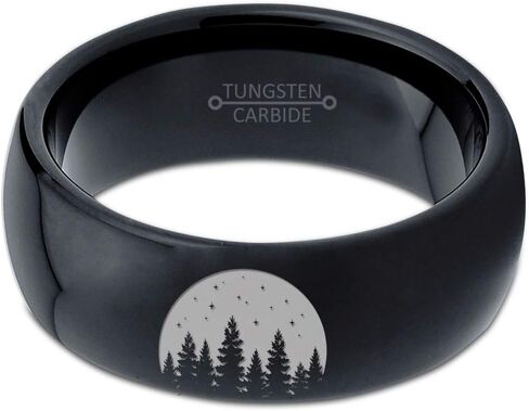 Night Skyline Outdoor Camping Ring - Tungsten Band 8mm - Men - Women - 18k Rose Gold Step Bevel Edge - Yellow - Grey - Blue - Black - Brushed - Polished - Wedding - Gift Dome Flat Cut in Saudi Arabia