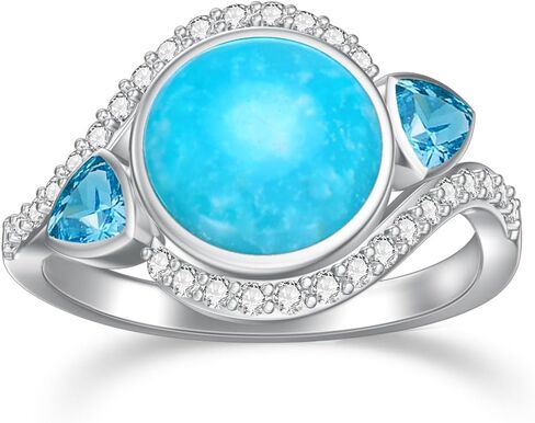 Turquoise Statement Ring 925 Sterling Silver Blue Turquoise Promise Ring for Women Gifts in Kuwait