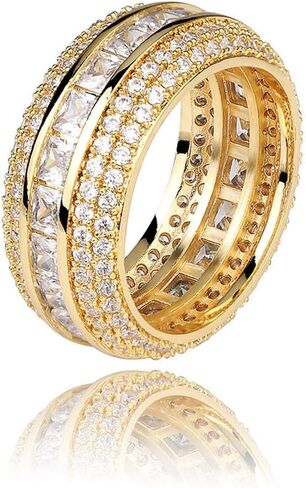 Iced Out Stylish Five-Row Hollow Ring 18K Gold Plated Bling CZ Simulated Diamond Hip Hop Ring for Men Women in Saudi Arabia