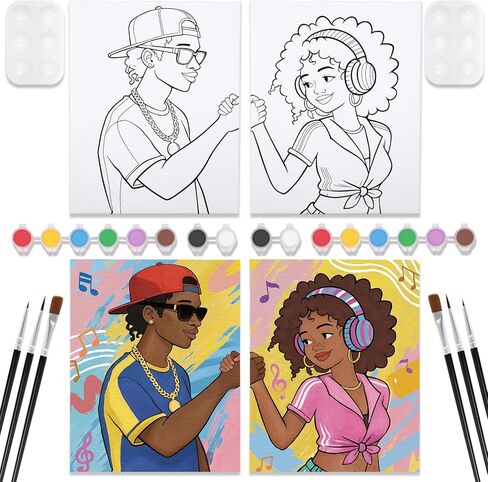 Couples Paint Party Kits Pre Drawn Canvas for Adults for Paint and Sip Date Night Games for Couples Painting kit 8x10 African American Girl Boy (2 Pack) Valentine's Day in Saudi Arabia