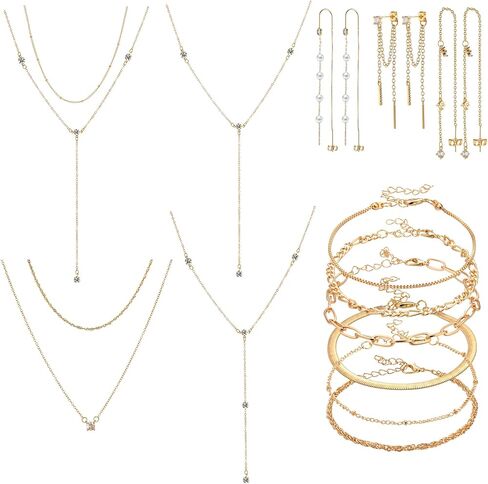 13 Pcs Gold Jewelry Set for Women 14k Gold Plated Necklace Bracelet Earrings Set Dainty Formal Jewelry Accessories for Bridal Wedding Prom Valentines Day Christmas Birthday Gift for Her in Saudi Arabia