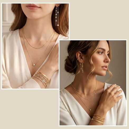 13 Pcs Gold Jewelry Set for Women 14k Gold Plated Necklace Bracelet Earrings Set Dainty Formal Jewelry Accessories for Bridal Wedding Prom Valentines Day Christmas Birthday Gift for Her in Saudi Arabia