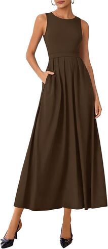 Lazysmile Summer Sleeveless Maxi Dresses for Women Mock Neck Pleated A Line Formal Cocktail Wedding Guest Dress in Saudi Arabia