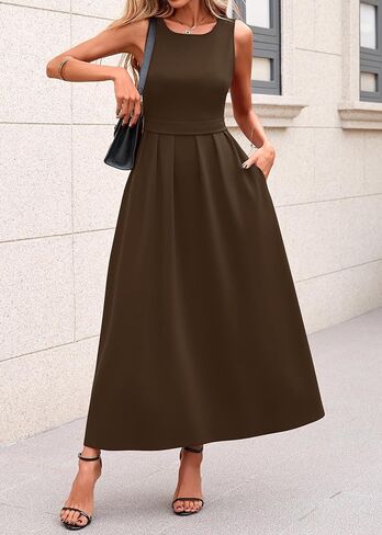 Lazysmile Summer Sleeveless Maxi Dresses for Women Mock Neck Pleated A Line Formal Cocktail Wedding Guest Dress in Saudi Arabia