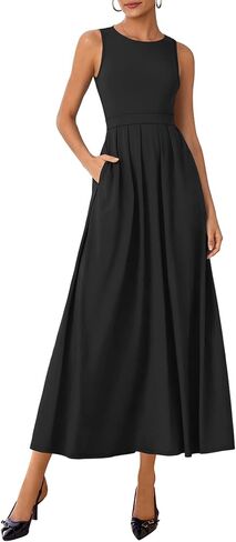 Lazysmile Summer Sleeveless Maxi Dresses for Women Mock Neck Pleated A Line Formal Cocktail Wedding Guest Dress in Kuwait