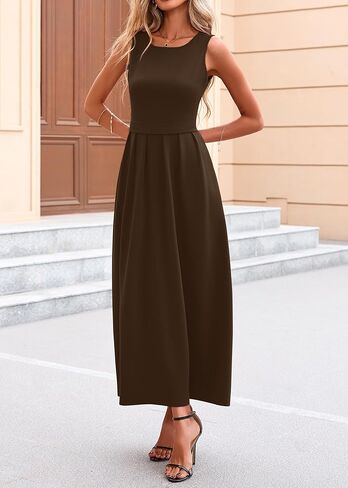 Lazysmile Summer Sleeveless Maxi Dresses for Women Mock Neck Pleated A Line Formal Cocktail Wedding Guest Dress in Saudi Arabia
