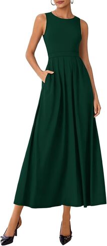 Lazysmile Summer Sleeveless Maxi Dresses for Women Mock Neck Pleated A Line Formal Cocktail Wedding Guest Dress in Saudi Arabia