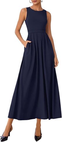 Lazysmile Summer Sleeveless Maxi Dresses for Women Mock Neck Pleated A Line Formal Cocktail Wedding Guest Dress in Saudi Arabia