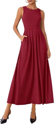 Lazysmile Summer Sleeveless Maxi Dresses for Women Mock Neck Pleated A Line Formal Cocktail Wedding Guest Dress in Saudi Arabia