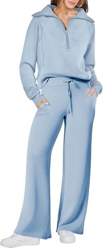 yoeasy Women's Half Zip Sweatershirt Two Piece Outfits Sweatshirts And Wide Leg Pants Sweatsuit Lounge Set in Saudi Arabia