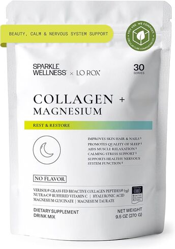 راحة الكولاجين والمغنيسيوم + استعادة (بدون نكهة) [30 وجبة] | فيريسول ببتيدات الكولاجين النشطة بيولوجيًا وجليسينات المغنيسيوم وأملاح التوريت | لورين روكسبيرج ريست + ريستور | روتين الجمال الليلي المهدئ in Kuwait