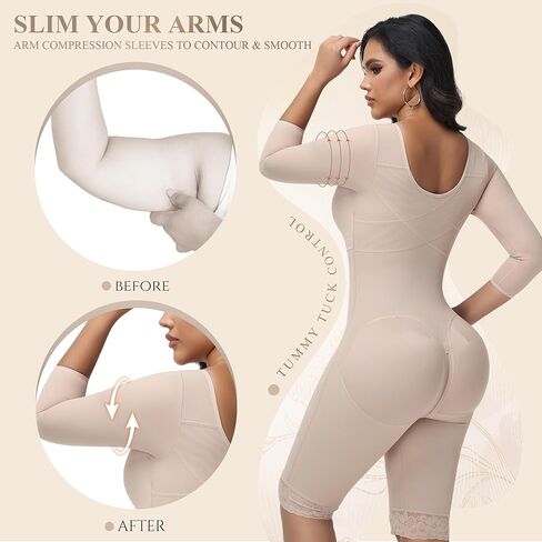 M MYODRESS Fajas Colombianas Shapewear for Women Curvy Faja Body Shaper Post Surgery Tummy Tuck Bbl Lipo Compression Garment Stage 2 Faja with Sleeves Tummy Control Postpartum Girdle Waist Trainer in Kuwait